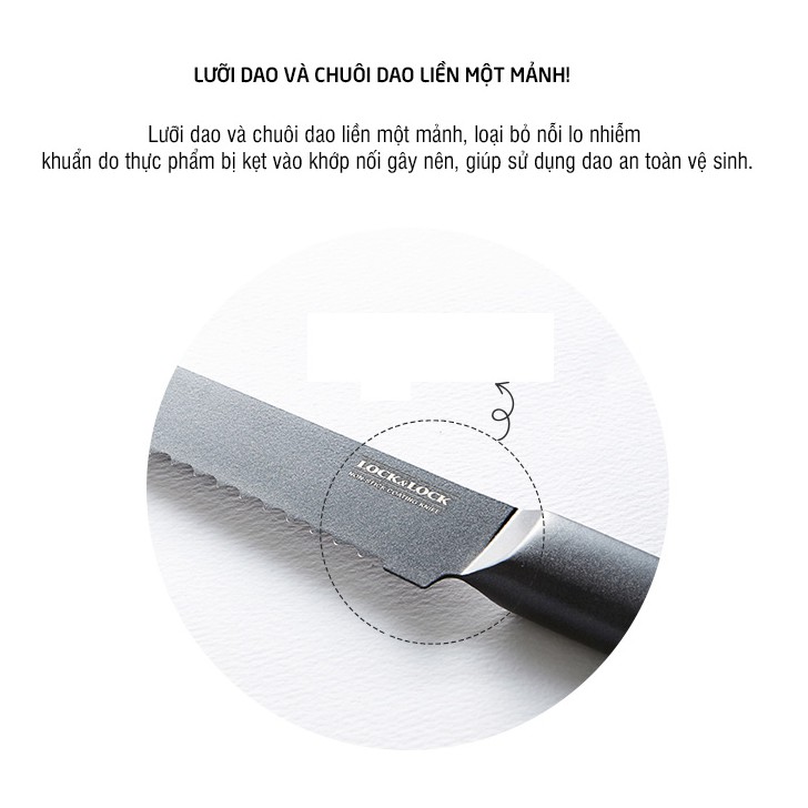 Dao cắt bánh mì không gỉ lưỡi răng cưa Bread Knife Lock&amp;Lock Màu Đen CKK313 - Hàng Chính Hãng