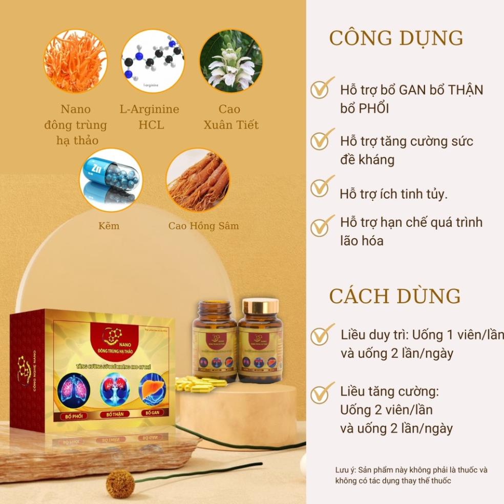 ⭐️✅ 3 TẶNG 1 Hộp NANO Đông Trùng Hạ Thảo BỔ GAN- BỔ THẬN- BỔ PHỔI 60 viên