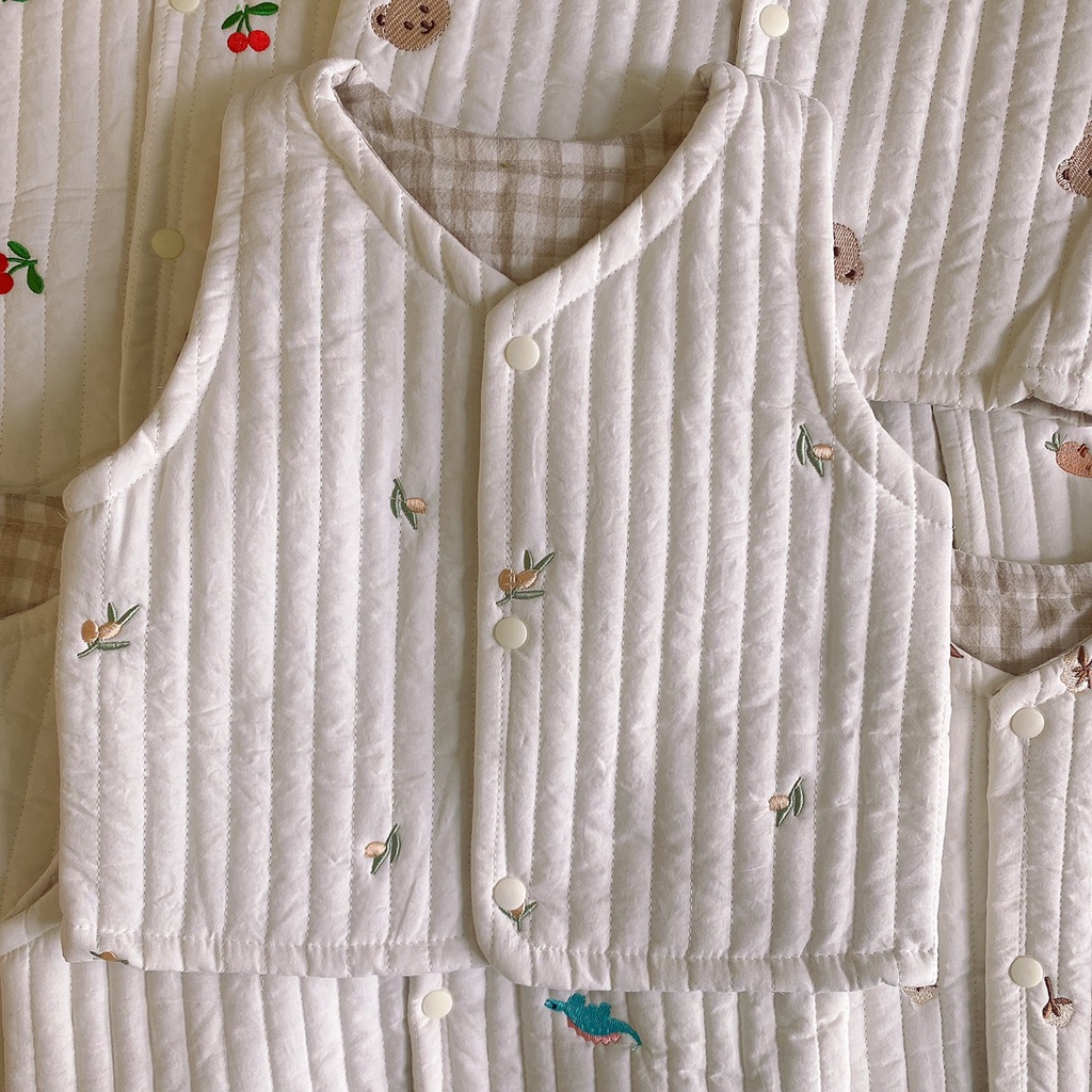 Áo Gile 2 mặt cotton trần bông siêu nhẹ họa tiết thêu xinh xắn Hàn Quốc