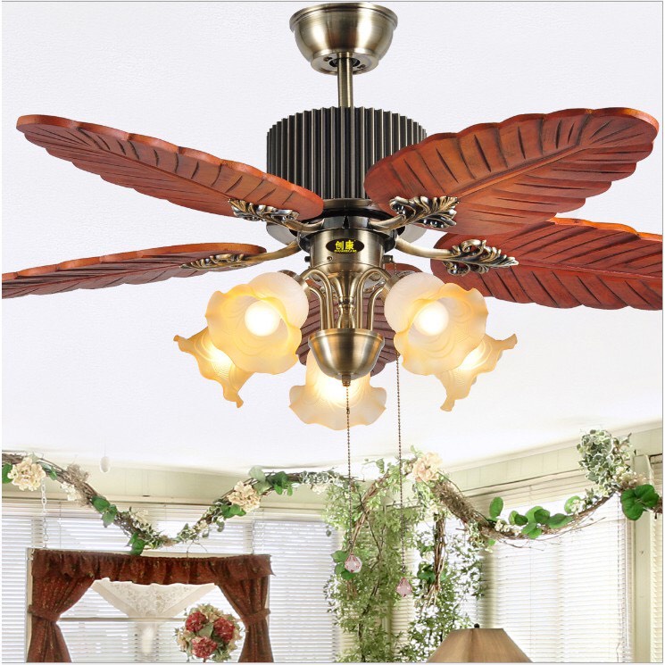 Quạt trần đèn hình lá cây cánh gỗ,6 tốc độ gió,điều khiển từ xa decor phòng khách,ngủ,nhà hàng,spa,quán cafe