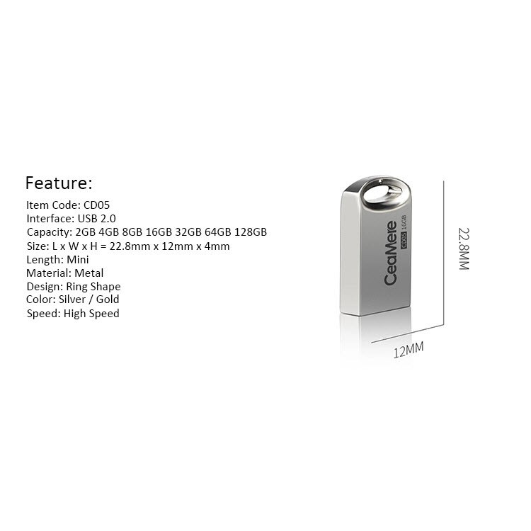 USB 2.0 Ceamere 32GB kim loại nhỏ gọn siêu bền.