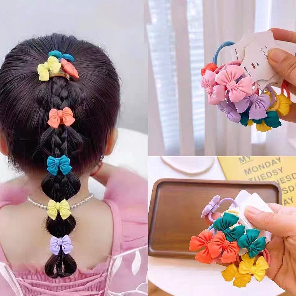 Dây Cột Tóc Co Giãn Đính Nơ Màu Kẹo Dễ Thương Cho Bé Gái