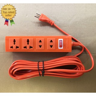 Ổ cắm điện kéo dài chịu nhiệt công suất 3000W NIVAL liền dây 6m 4 ổ cắm 1 công tắc