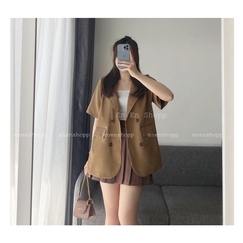 Áo blazer nữ cộc tay, áo vest nữ chất mát dáng rộng 4 màu xinh xắn