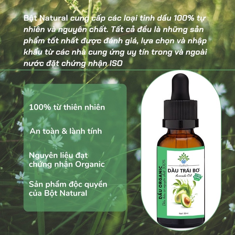 Dầu Trái Bơ hữu cơ nguyên chất 100% - Avocado oil Organic 10ml-50ml | Bột Natural