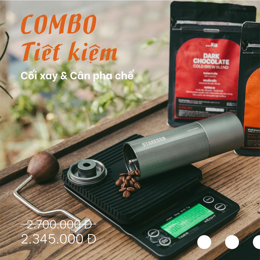 COMBO Cân điện tử pha chế cà phê có đếm giờ + Cối xay cà phê Staresso - KaHomebrew