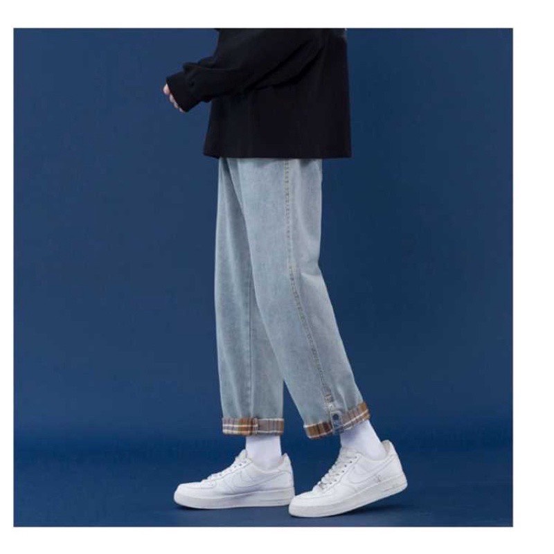 Quần bò nam nữ ống suông xắn gấu - Quần jean ống rộng unisex