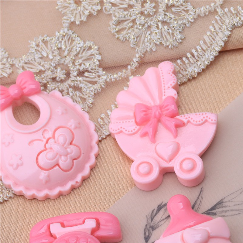 Charm (C388) slime/ Dụng Cụ Charm Trang Trí [Ko Keo &amp; Nút] Hình Dụng Cụ Cho Em Bé Màu Hồng
