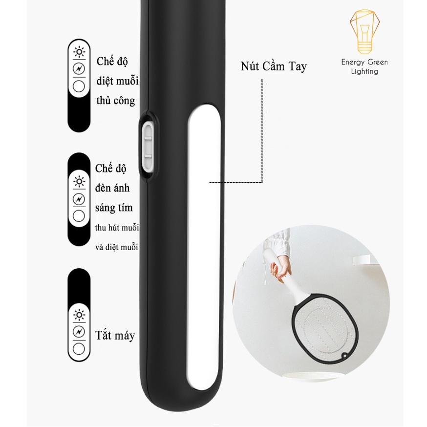 Vợt Bắt Muỗi Kiêm Đèn Thu Hút Muỗi Energy Green Lighting WP-08B - Diệt Muỗi Nhanh Gọn - An Toàn Và Hiệu Quả