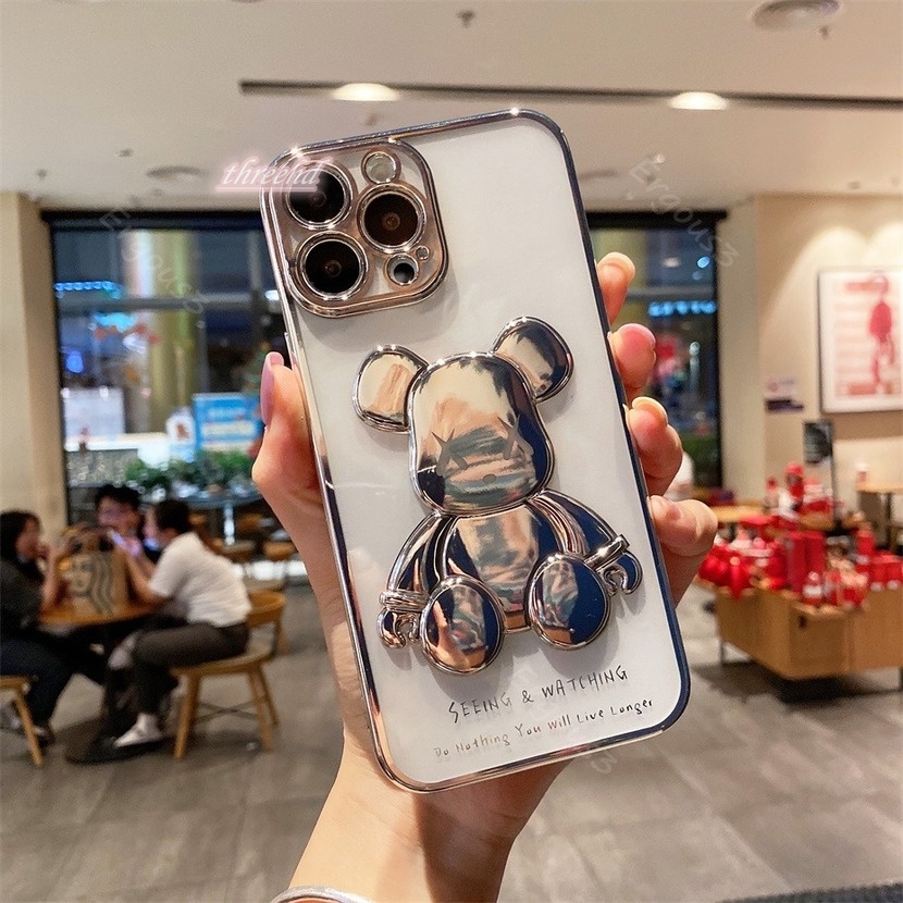 Ốp điện thoại họa tiết gấu ba chiều thích hợp cho iPhone 14 13 12 11 Pro Max SE2020 X XR Xs 7 8 Plus