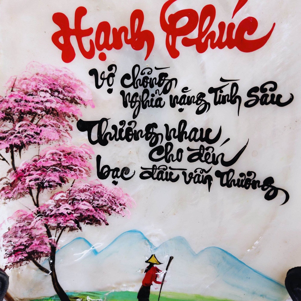 Thư pháp trên vỏ ngọc trai tự nhiên,, viết thư pháp theo yêu cầu quý khách hàng