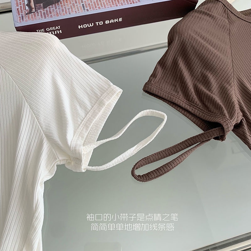 Áo Thun Tay Ngắn Thiết Kế Cổ Tay Áo Màu Trắng Thời Trang Mùa Hè Hàng Mới Dành Cho Bạn Nữ