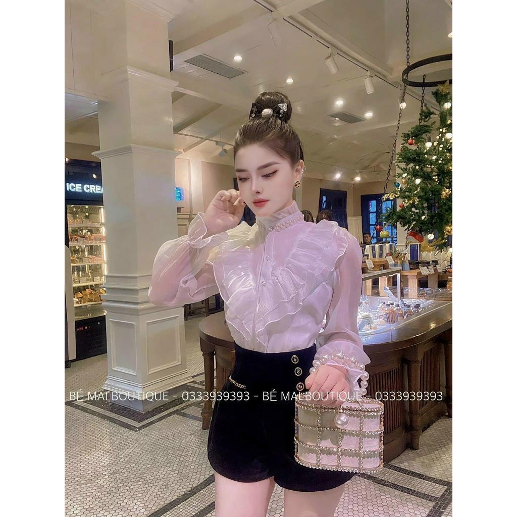 Sơ mi voan cổ bèo chạy viền ngọc siêu xinh_459