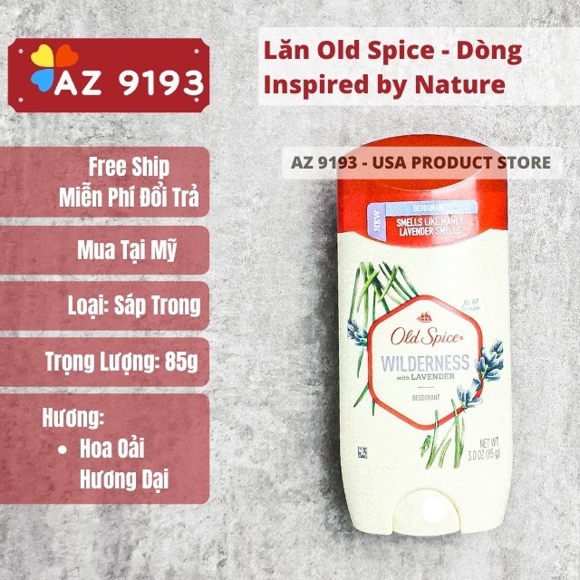 [Mua Tại Mỹ]  Lăn Khử Mùi Nam Old Spice  - Inspired by Nature  Sáp Trong, 85g - AZ9193