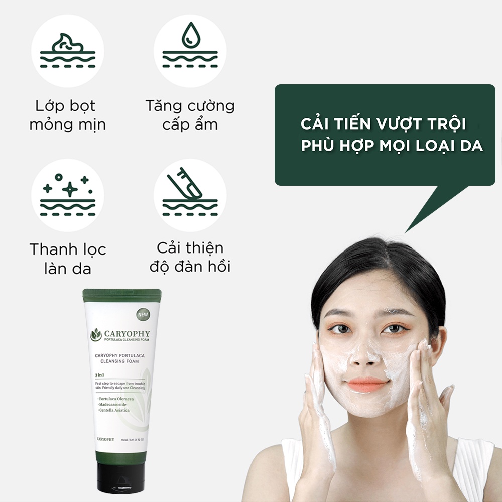 Bộ chăm sóc da giảm mụn mờ thâm Caryophy portulaca (tẩy trang 300ml sữa rửa mặt 150ml toner 300ml serum 10ml)