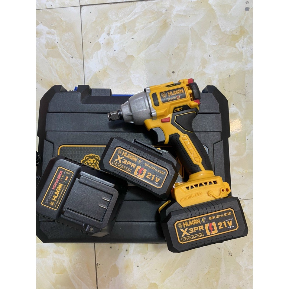 Máy siết bulong HUKANX3 dùng pin không chổi than 21V Hukan X3 Pro - Tặng 1 Đầu chuyển bắt vít - Kèm 2 pin