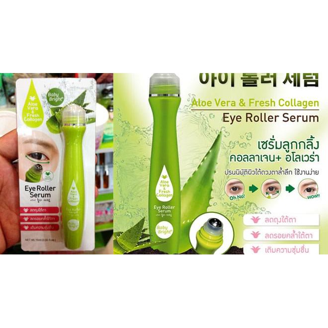 Bút lăn mắt lô hội và collagen tươi Baby Bright Aloe Vera & Fresh Collagen Eye Roller Serum 15ml