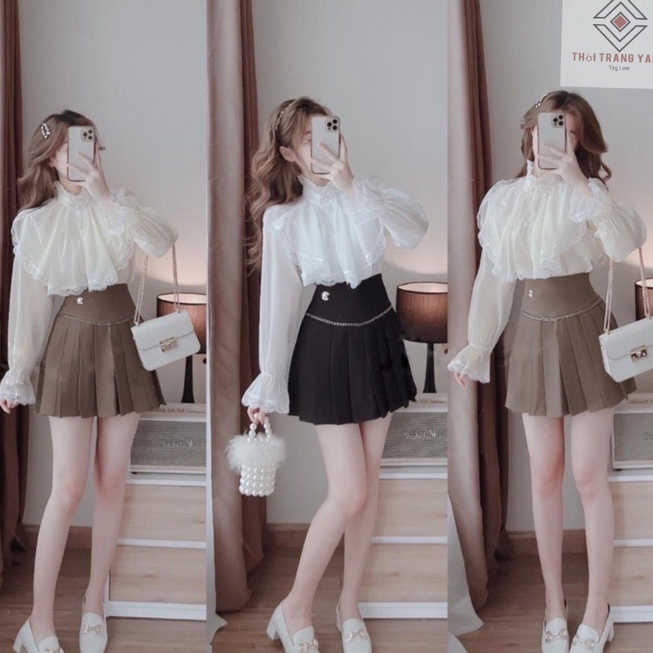 Áo sơ mi nữ công sở đẹp kiểu Hàn form rộng vừa tay dài chất lụa ren cao cấp màu trắng kem - Sơ mi nữ tay phồng tiểu thư | BigBuy360 - bigbuy360.vn