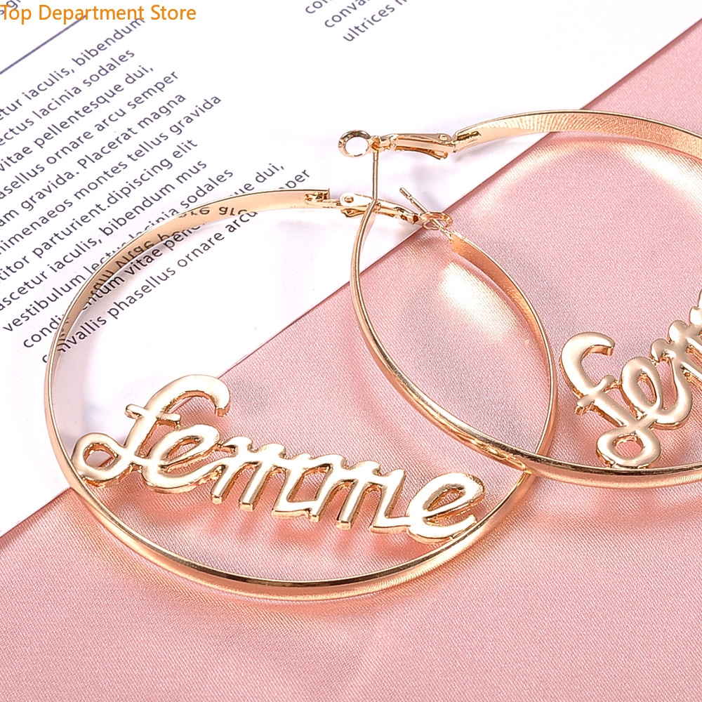 Đôi khuyên tai dáng vòng mạ bạc / vàng trang trí chữ thời trang cho nữ