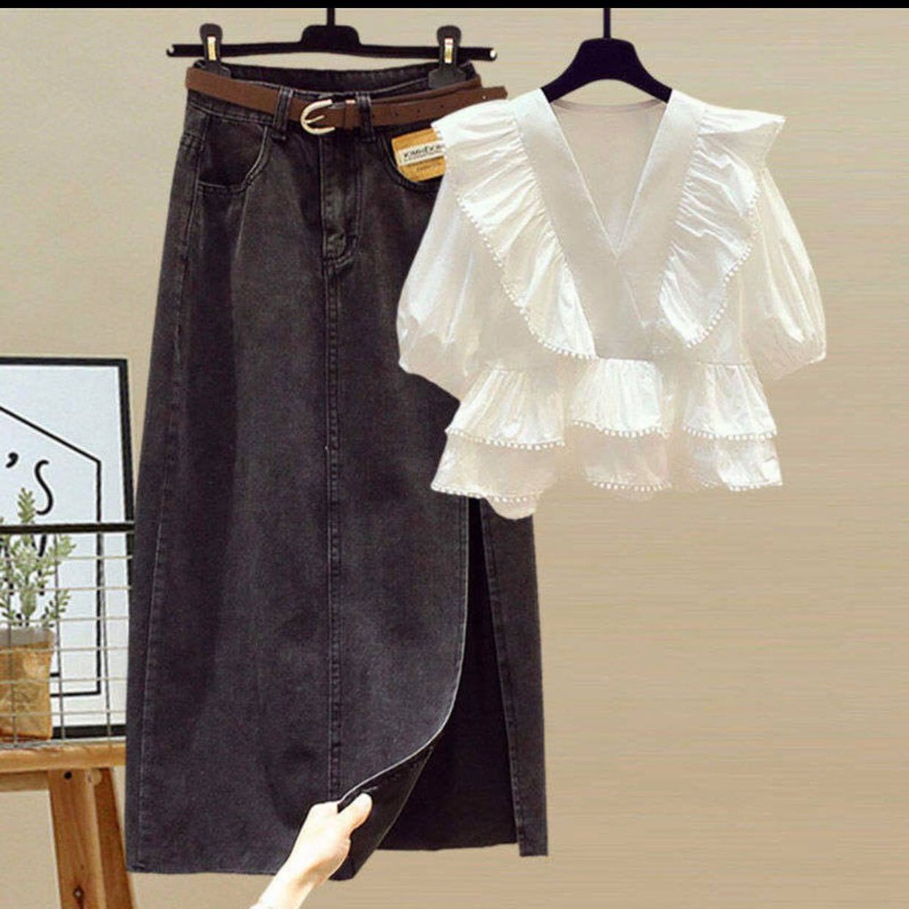 Set áo sơ mi + chân váy