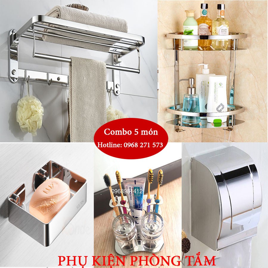 Bộ phụ kiện phòng tắm Inox SUS 304 - Bộ phụ kiện 5 món cao cấp Inox 304