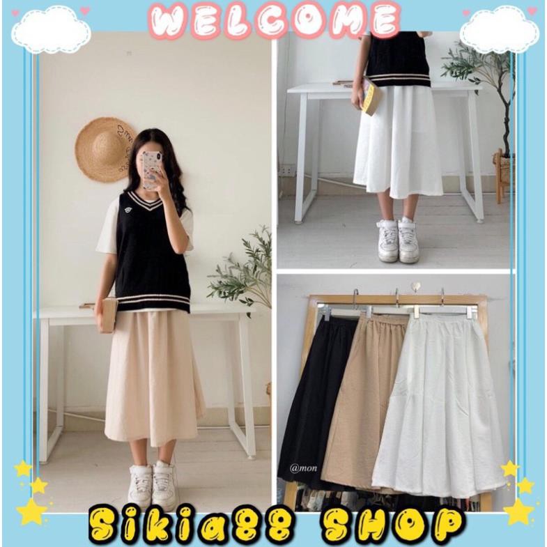 Chân váy đũi dài vintage Quảng Châu -Váy trắng dài style Hàn Quốc- Sikia shop  ྇ ་