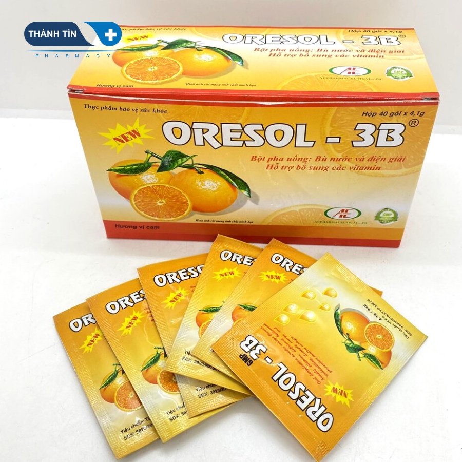 ORESOL 3B Bù Nước Và Điện Giải Hương Cam Hộp 40 Gói, Phòng Ngừa Mất Nước Do Tiêu Chảy