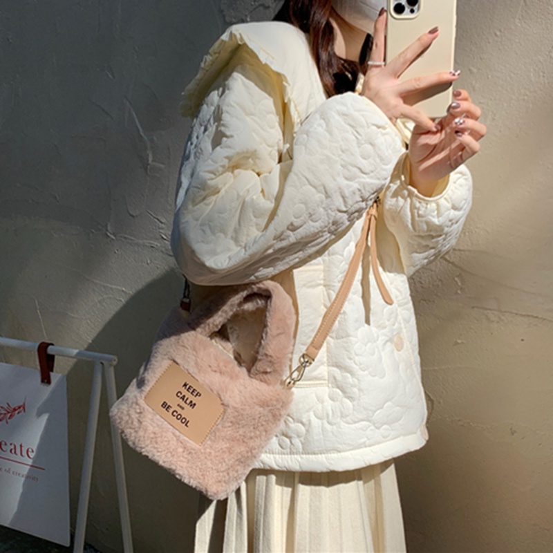 Ielgy Túi Đeo Chéo bucket Phối Lông Nhung Chất Lượng Cao In Chữ