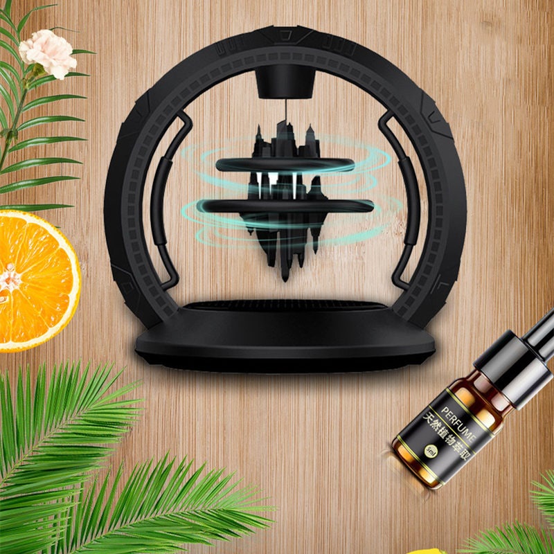 Đồ chơi trang trí để xe hơi Hành tinh bay Sky City Solar Rotating car ornament - Màu xám
