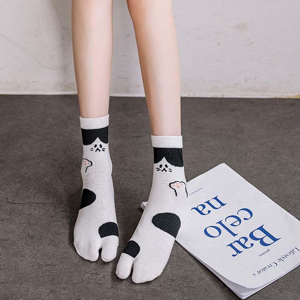 Vớ Xỏ Ngón Họa Tiết Mèo Hoạt Hình Phong Cách Harajuku Thoải Mái Cho Nữ