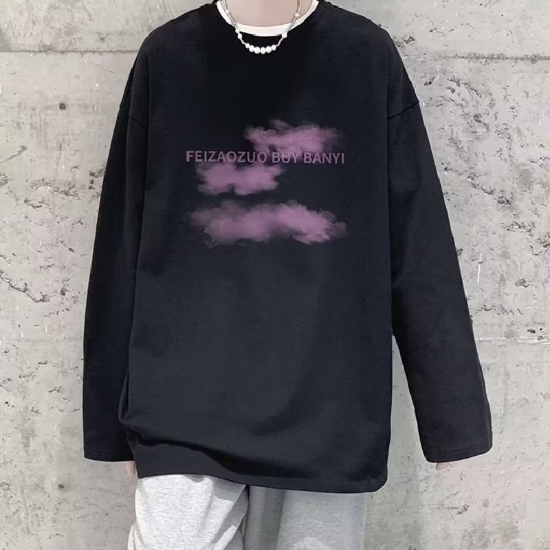 Áo Thun Tay Dài Cổ Tròn Dáng Rộng In Chữ Phong Cách Hip Hop Nhật Bản Thời Trang Cho Nam Size M-5XL