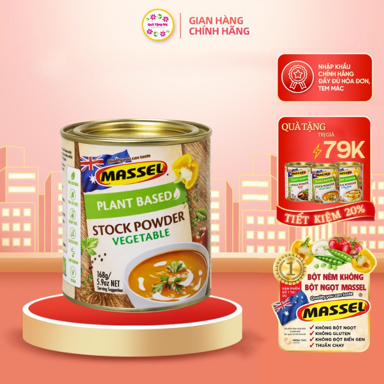 Hạt nêm Massel Úc cho bé ăn dặm không bột ngọt vị rau 168g Quà Tặng Mẹ