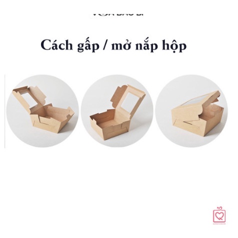 Hộp kraft cửa sổ mặt mica kèm khay đựng bánh, hộp quà tặng bánh kẹo kèm nơ gai Vintage