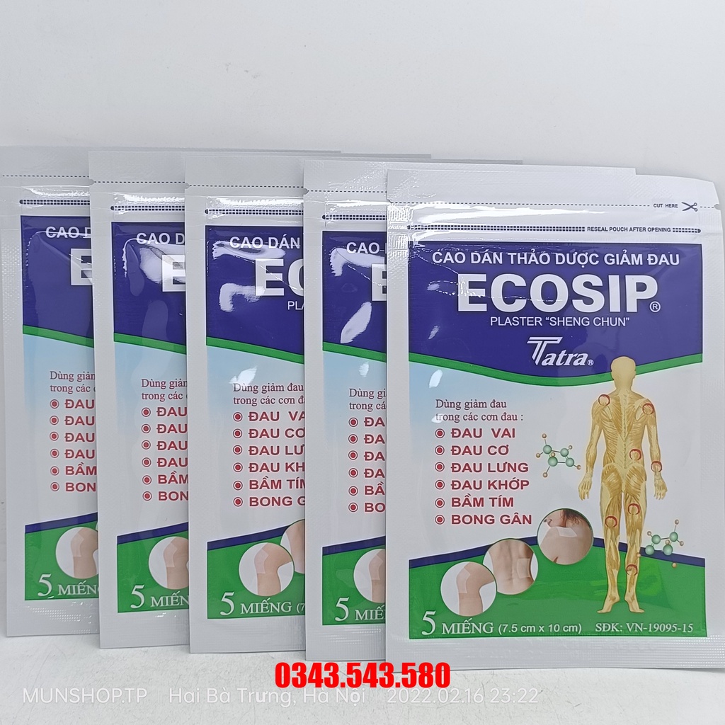 Cao dán thảo dược giảm đau ECOSIP Plaster gói 5 miếng