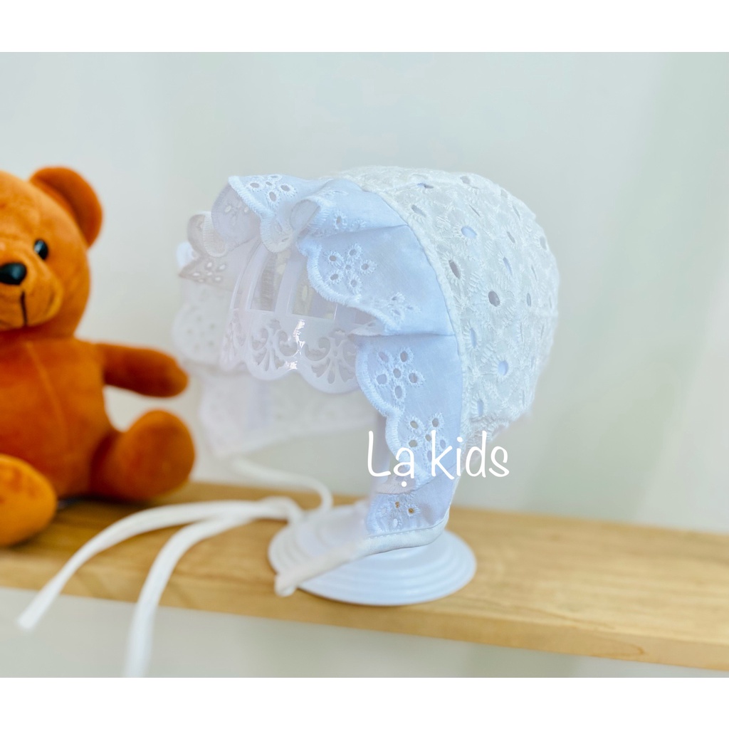 Mũ bonnet thô thêu cho bé,