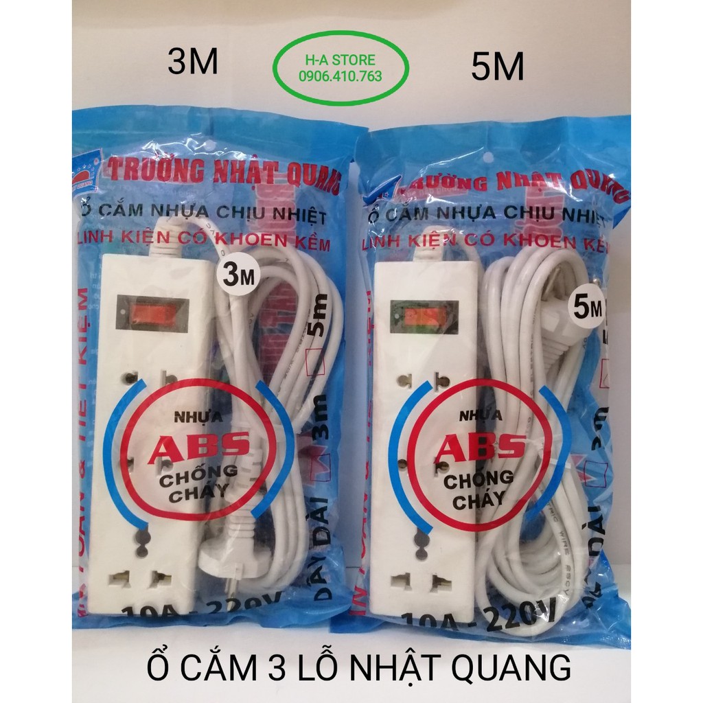 Ổ cắm điện Trường Nhật Quang 3 lỗ chịu nhiệt chống cháy chịu tải 2000W dài 3M / 5M
