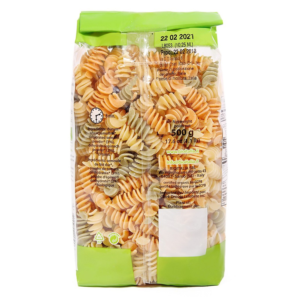 Nui Xoắn Rau Củ Quả Hữu Cơ Organic Fusilli Vegetable BioItalia 500g