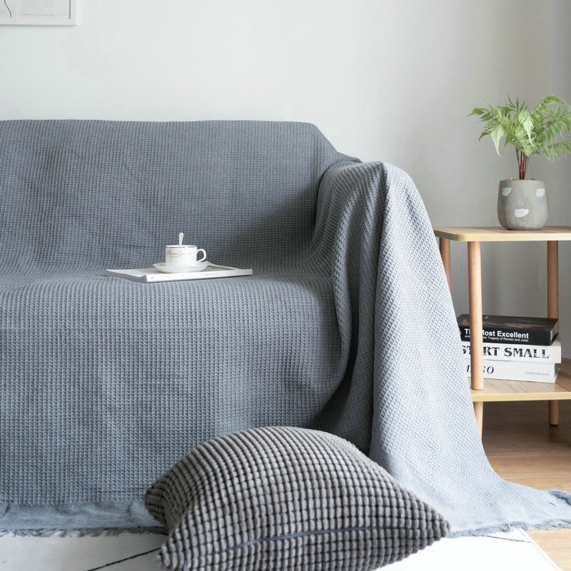 Thảm cotton trải sofa trơn phong cách Bắc Âu/ chăn thổ cẩm phủ ghế vintage - Minimalist Nordic Sofa Cover Blanket