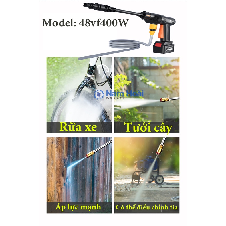 Máy Rửa Xe Cầm Tay Zhong Hui Thế Hệ 4 24VF250W 10.000 mAh áp lực cực mạnh,vệ sinh, tưới hoa cầm tay, rữa xe ô tô, xe máy
