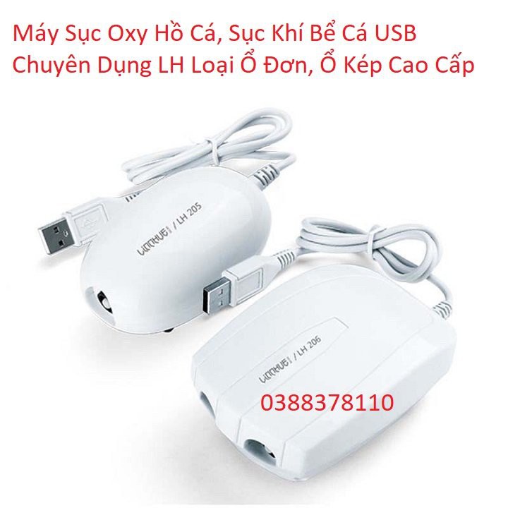 Máy Sục Cá, Máy Sục Oxy Hồ Cá, Sục Khí Bể Cá USB Chuyên Dụng LH Loại Ổ Đơn, Ổ Kép Cao Cấp