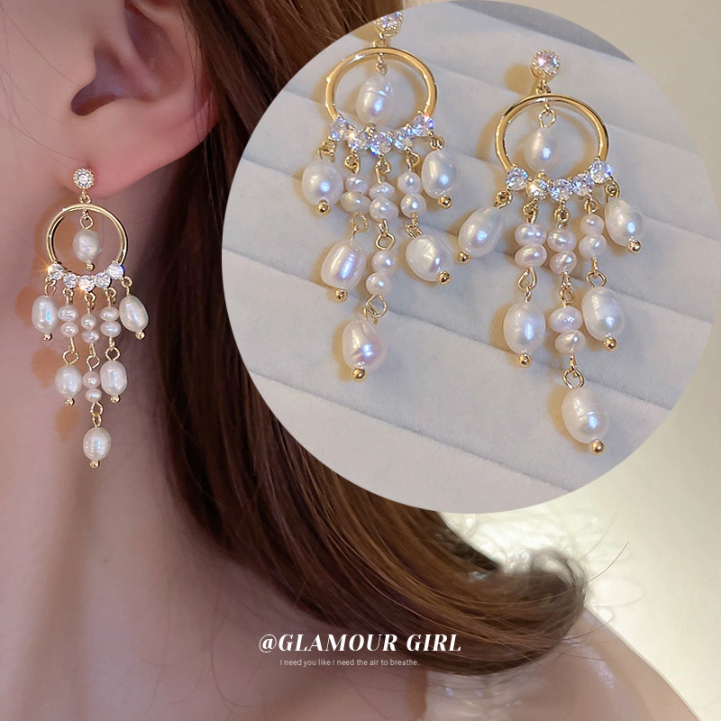 Khuyên Tai Tua Rua Hạt Ngọc Trai Tự Nhiên Chất Lượng Cao Phong Cách Hàn Quốc