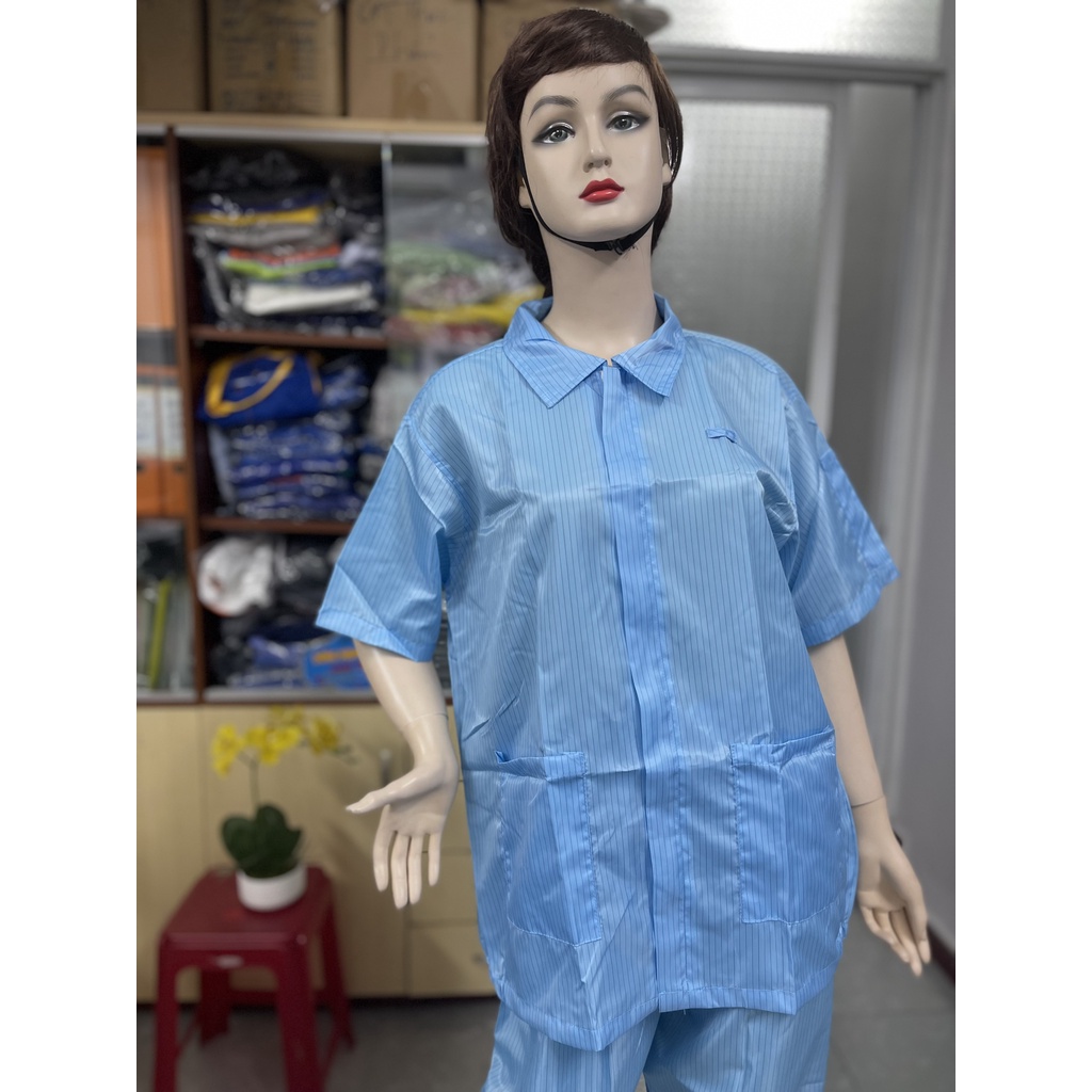 Quần áo phòng sạch chống thấm nước ngắn tay -hàng may đẹp