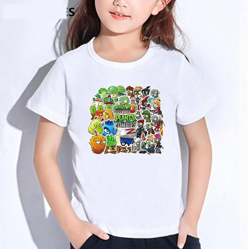 Áo Thun Tay Ngắn In Hình Thực Vật Và Zombie Đáng Yêu Cho Bé - Plants vs Zombies