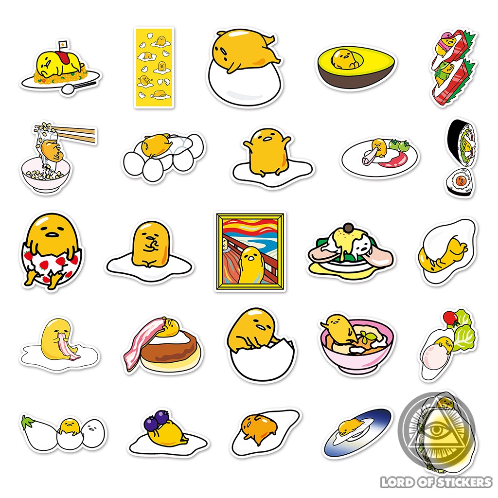 Set 100 Hình Dán Trứng Lười Gudetama Sticker Hoạt Hình Cute Chống Thấm Nước Trang Trí Mũ Nón Bảo Hiểm, Laptop, Vali, Sổ