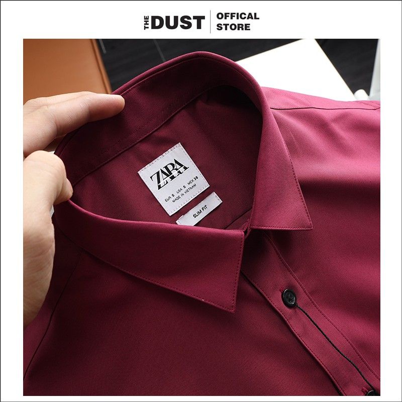 Áo sơ mi nam ngắn tay trơn cổ bẻ basic Zra The Dust, Sơ mi nam công sở form slimfit vải cotton lụa