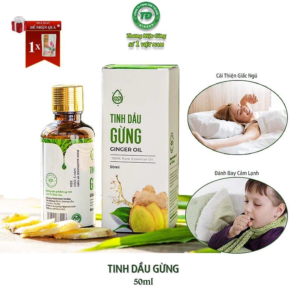 Tinh Dầu Gừng Trí Đức Lọ Giúp Giảm Ho, Cảm Cúm, Viên Xoang, Viên Họng 50ml