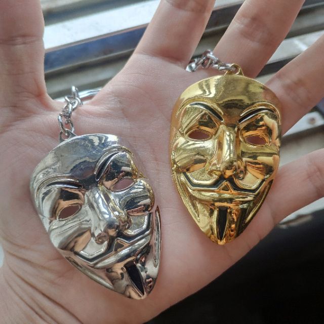[RẺ VÔ ĐỊCH] Mô hình móc khóa kim loại mặt nạ Anonymous Thép titanium nguyên khối biểu tượng V For Vendetta hacker