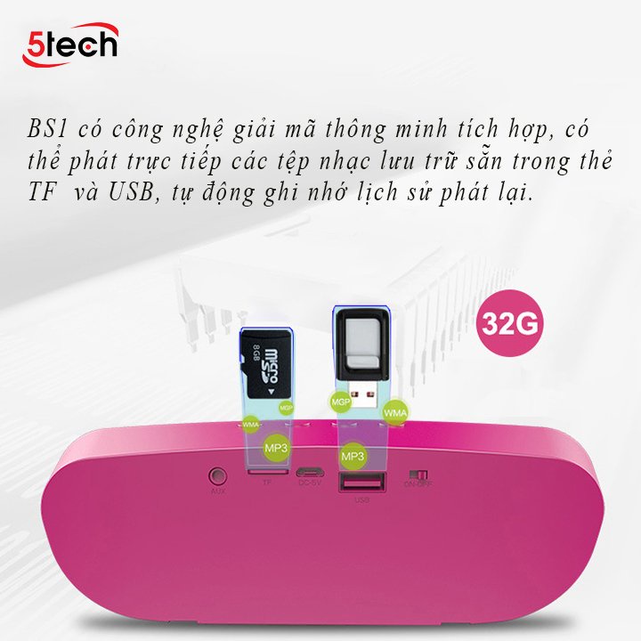 Loa Bluetooth Mini 5Tech Âm Thanh Ấm Trầm Cực Đỉnh - Hàng Chính Hãng - Bảo hàng 12 tháng