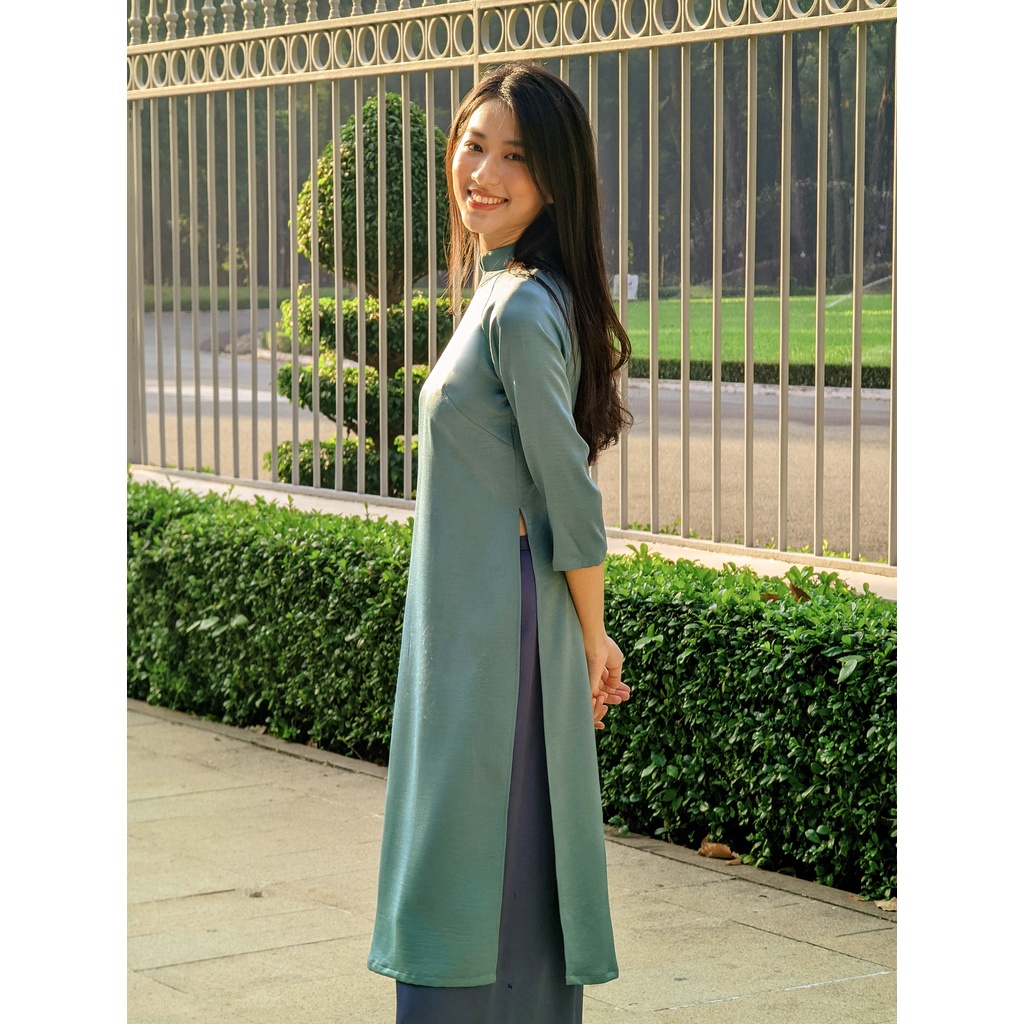 Set Áo Dài Rosemary Lụa Tây Thi Xanh Lam