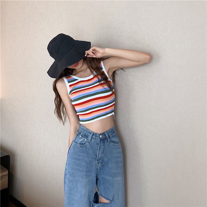 Áo không tay hoạ tiết kẻ sọc màu cầu vồng sặc sỡ | BigBuy360 - bigbuy360.vn